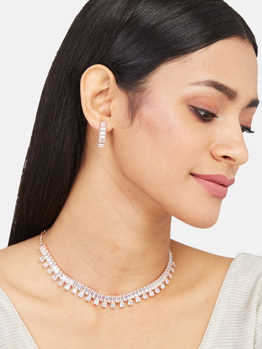 ATIBELLE Rose Gold Plated CZ-Studded Jewellery Set