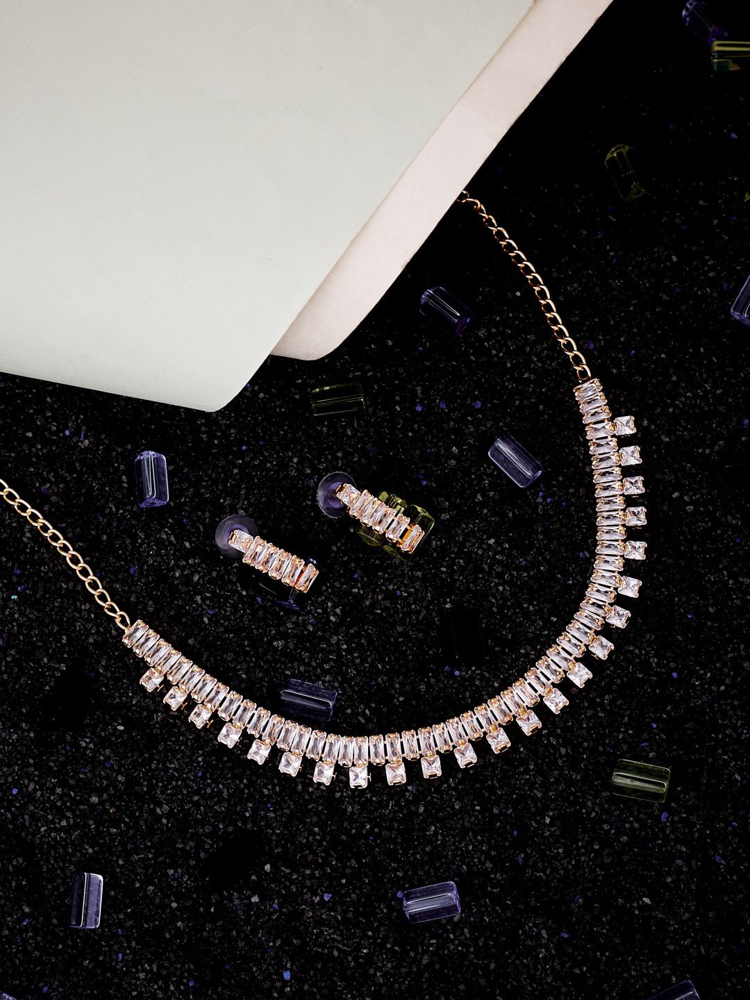 ATIBELLE Rose Gold Plated CZ-Studded Jewellery Set