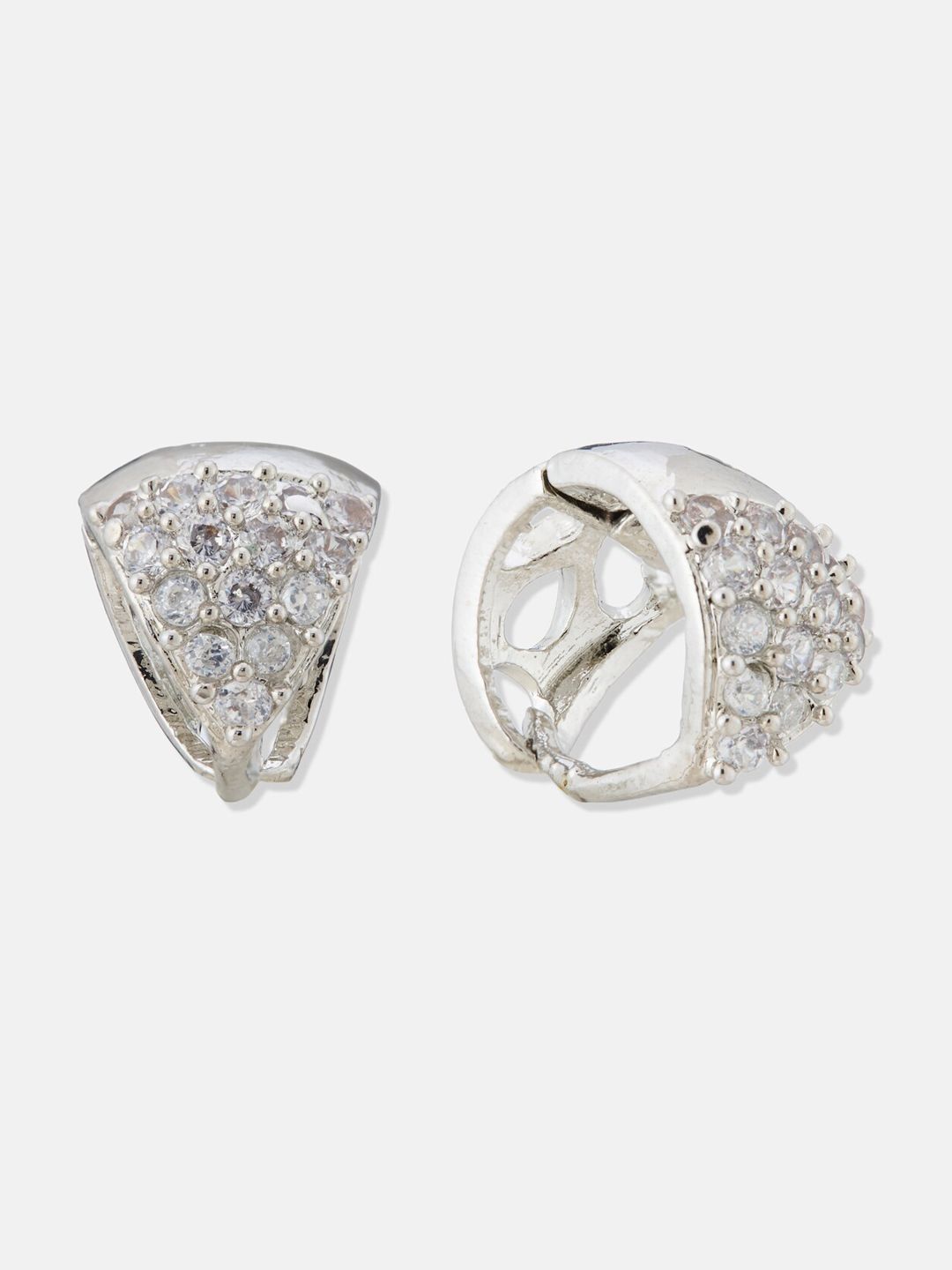 ATIBELLE Silver-Plated Cubic Zirconia Stone Studded Contemporary Hoop Earrings