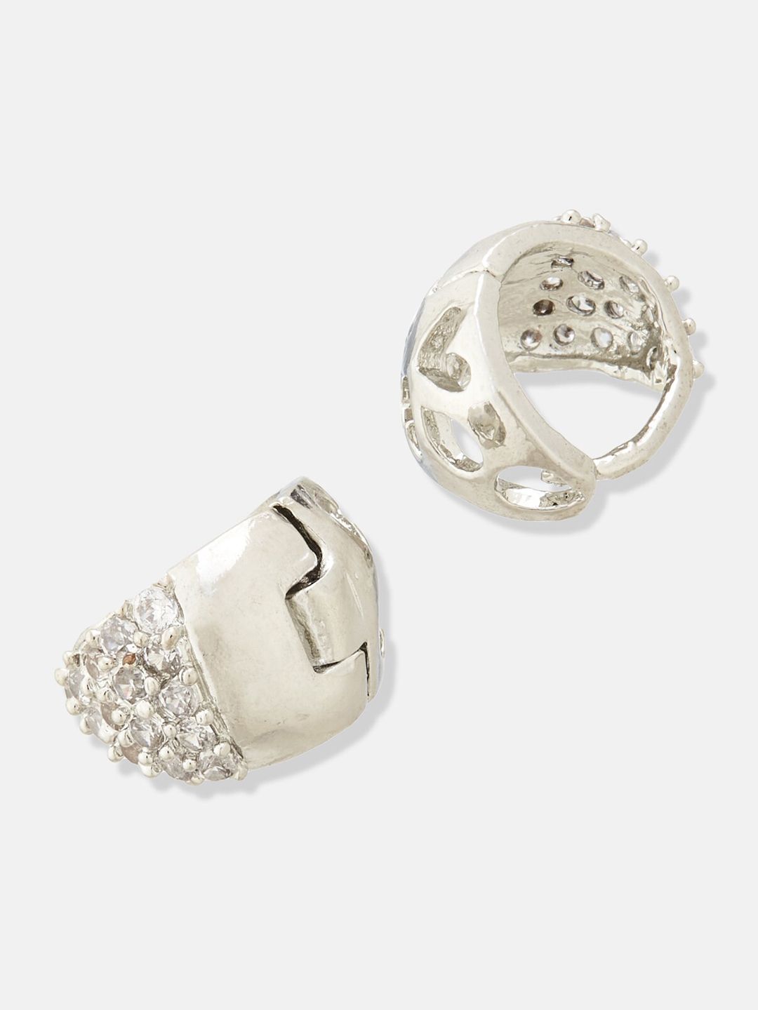 ATIBELLE Silver-Plated Cubic Zirconia Stone Studded Contemporary Hoop Earrings