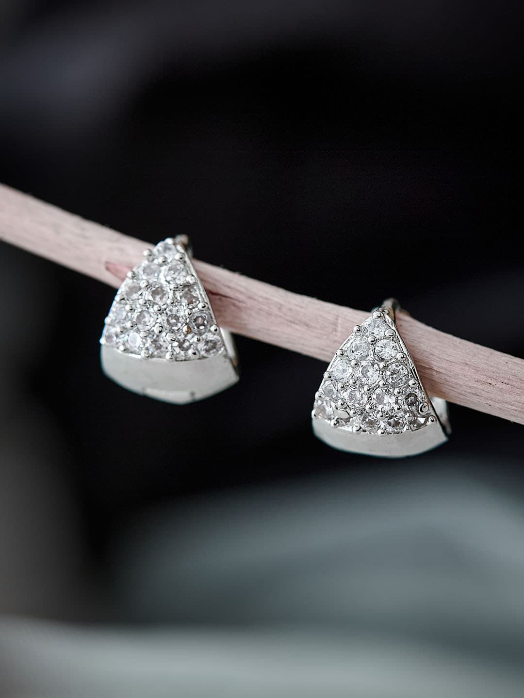 ATIBELLE Silver-Plated Cubic Zirconia Stone Studded Contemporary Hoop Earrings