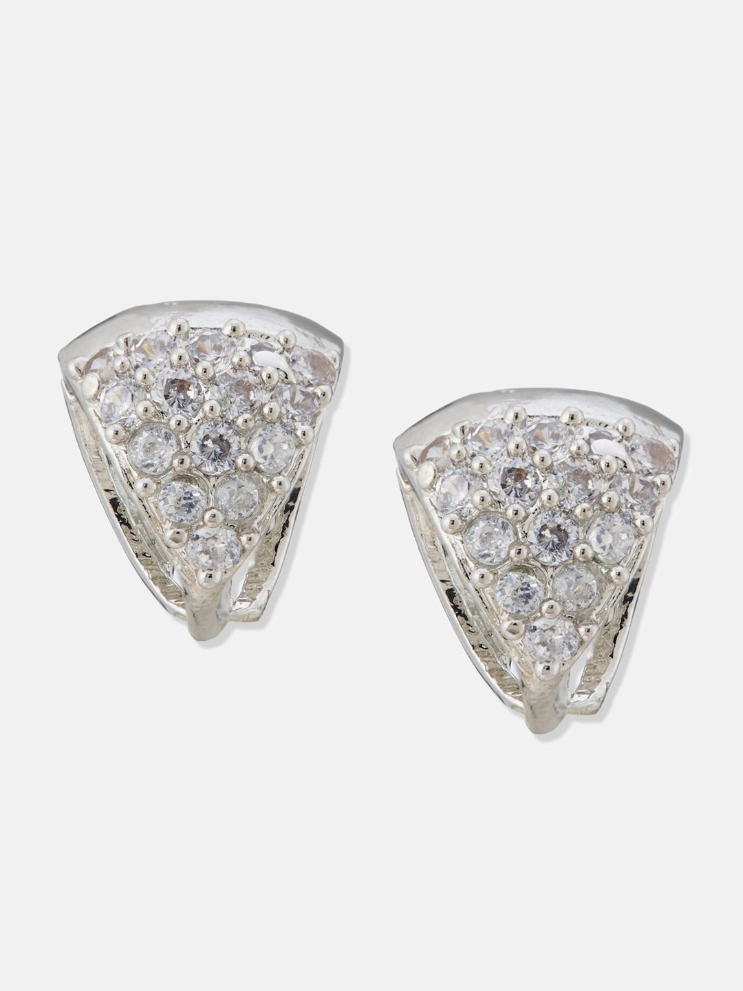ATIBELLE Silver-Plated Cubic Zirconia Stone Studded Contemporary Hoop Earrings