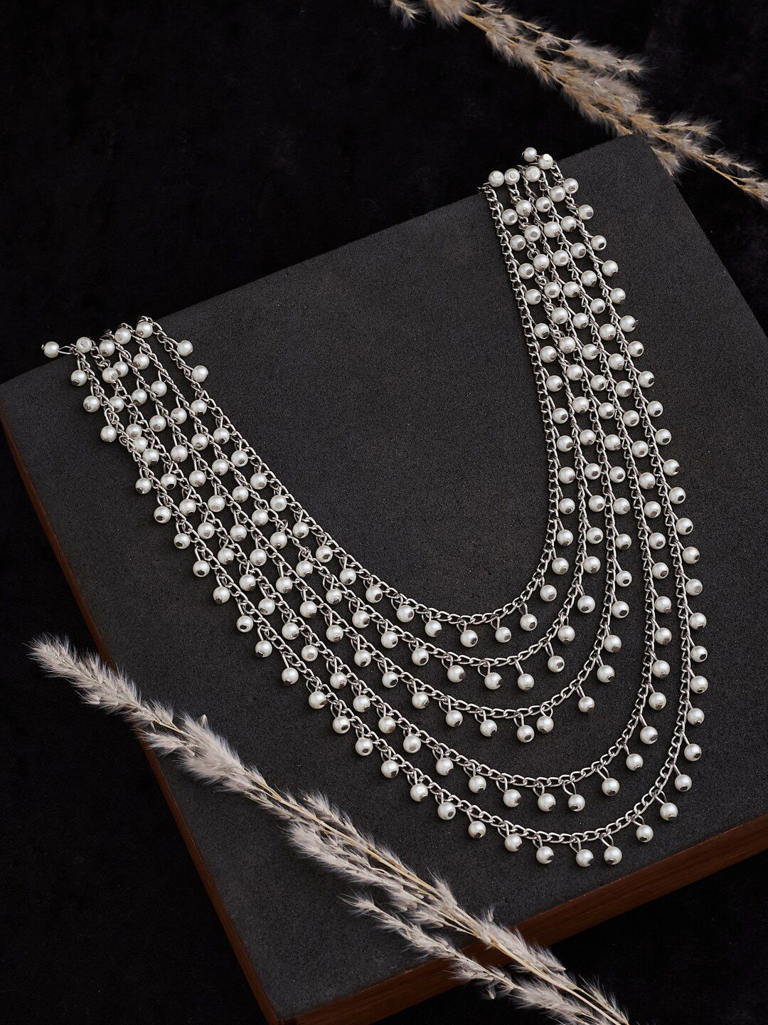 ATIBELLE Silver-Plated Beaded German Silver Layered Necklace