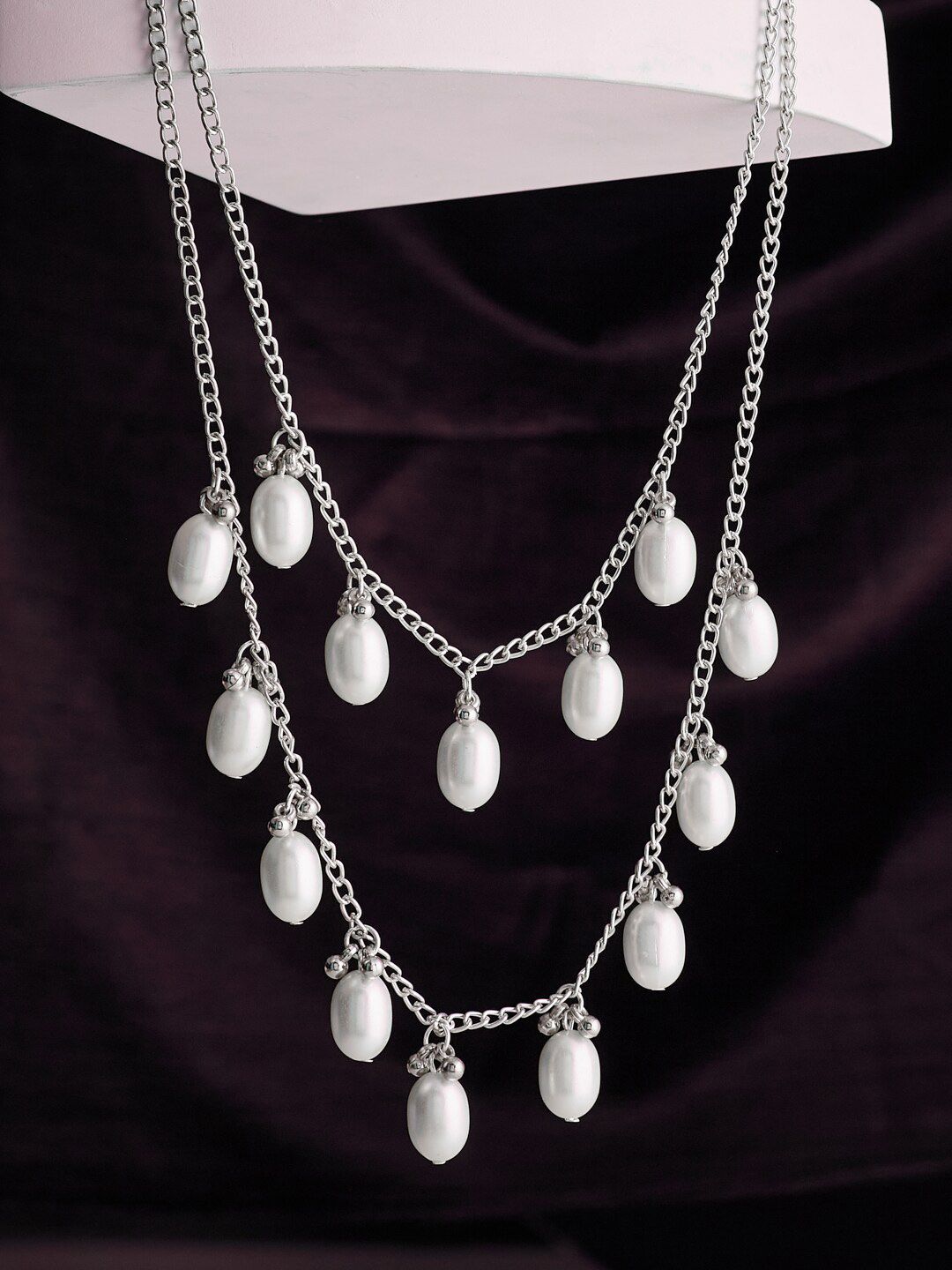 ATIBELLE Silver-Plated Beaded German Silver Layered Necklace