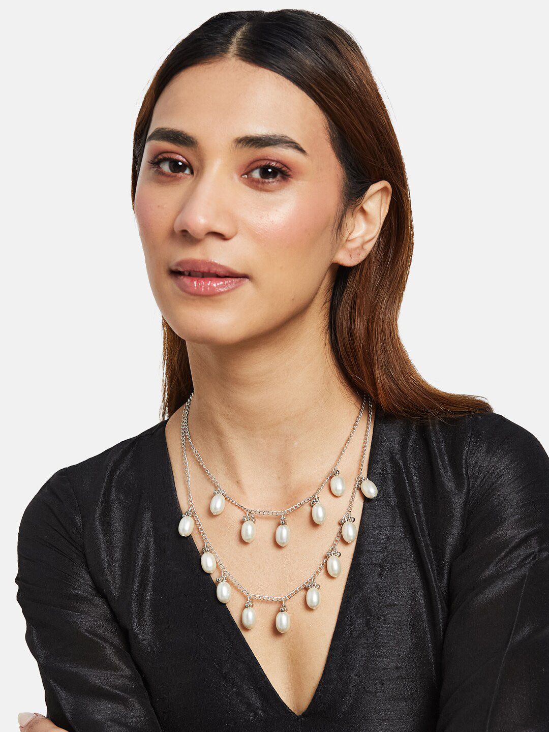ATIBELLE Silver-Plated Beaded German Silver Layered Necklace