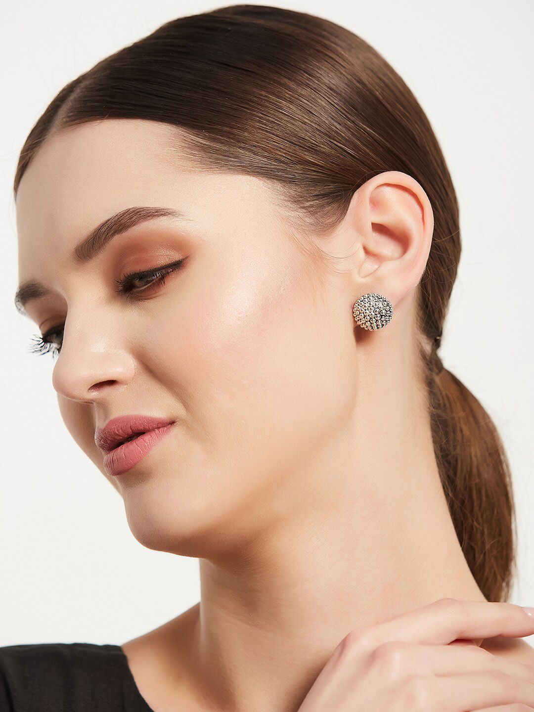 ATIBELLE Silver-Plated Contemporary Studs Earrings