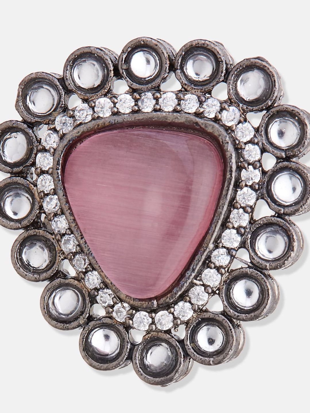 ATIBELLE Silver-Plated CZ-Studded Adjustable Finger Ring
