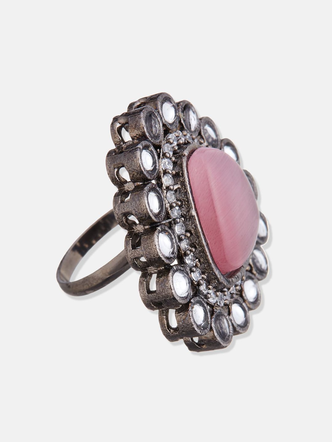 ATIBELLE Silver-Plated CZ-Studded Adjustable Finger Ring