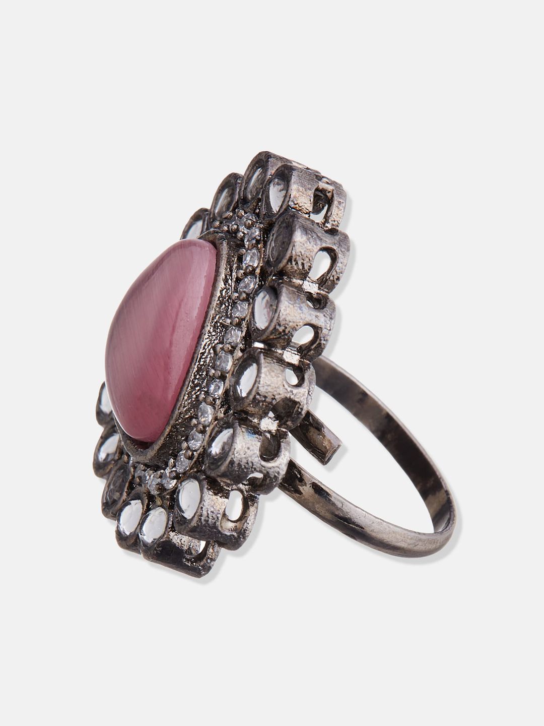 ATIBELLE Silver-Plated CZ-Studded Adjustable Finger Ring