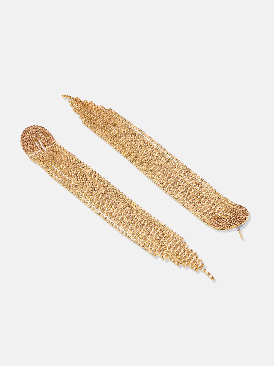 ATIBELLE Copper-Plated Rhinestone Studded Contemporary Tasselled Drop Earrings