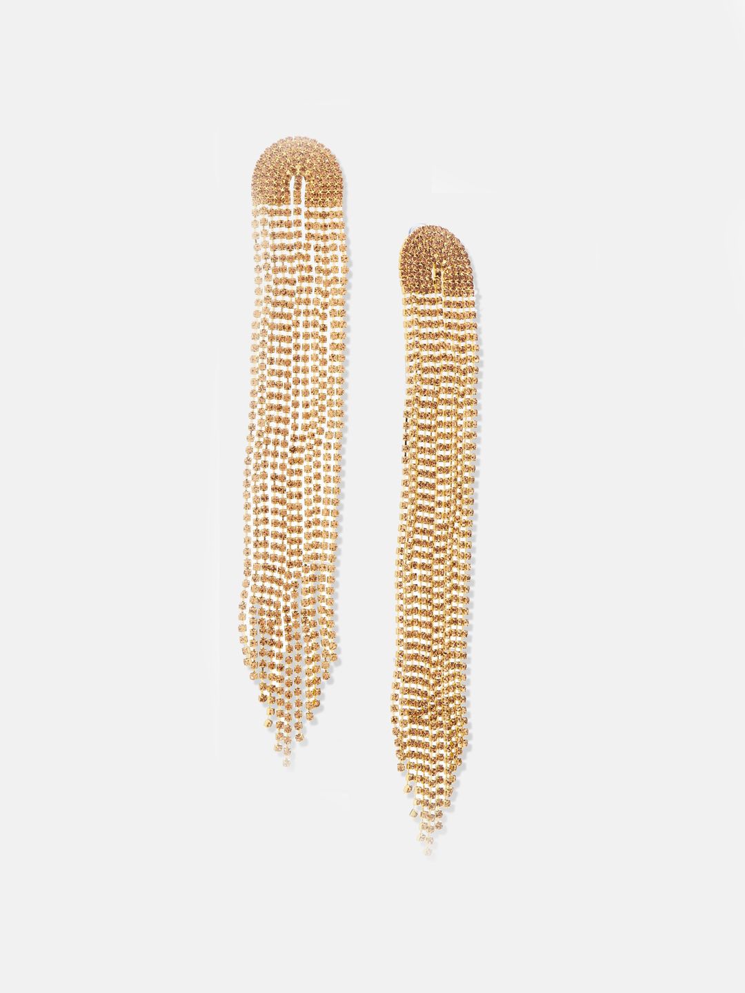 ATIBELLE Copper-Plated Rhinestone Studded Contemporary Tasselled Drop Earrings