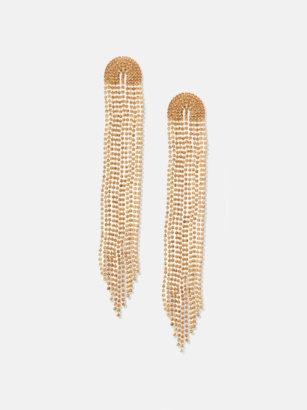 ATIBELLE Copper-Plated Rhinestone Studded Contemporary Tasselled Drop Earrings