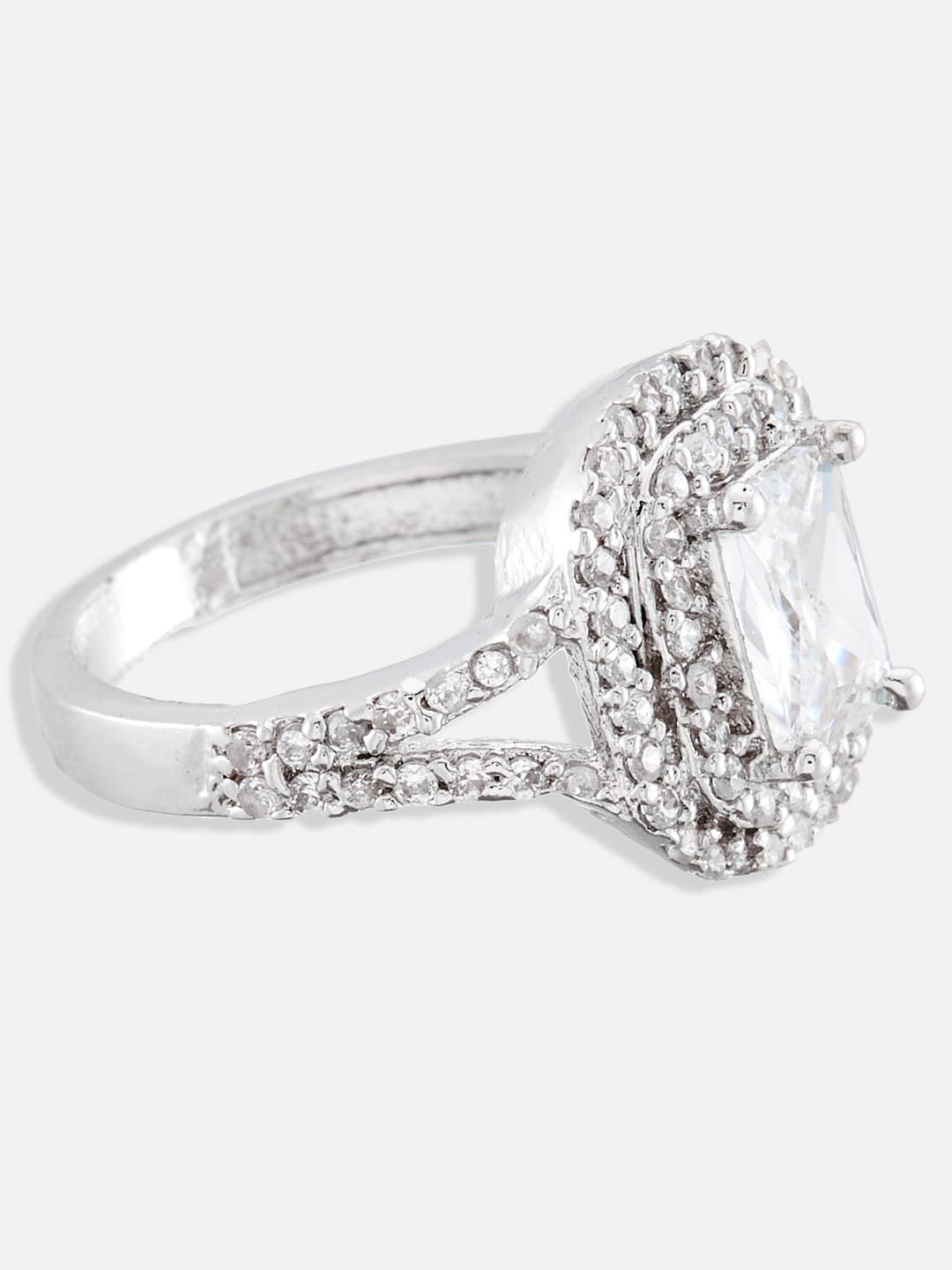 ATIBELLE Silver-Plated CZ-Studded Adjustable Finger Ring