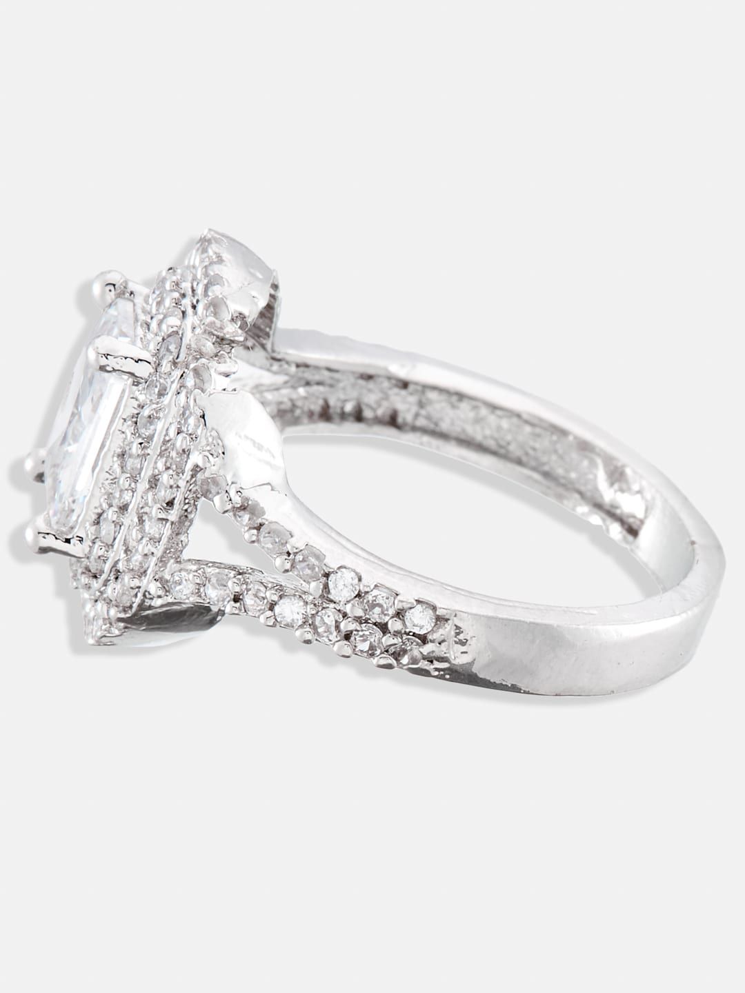 ATIBELLE Silver-Plated CZ-Studded Adjustable Finger Ring