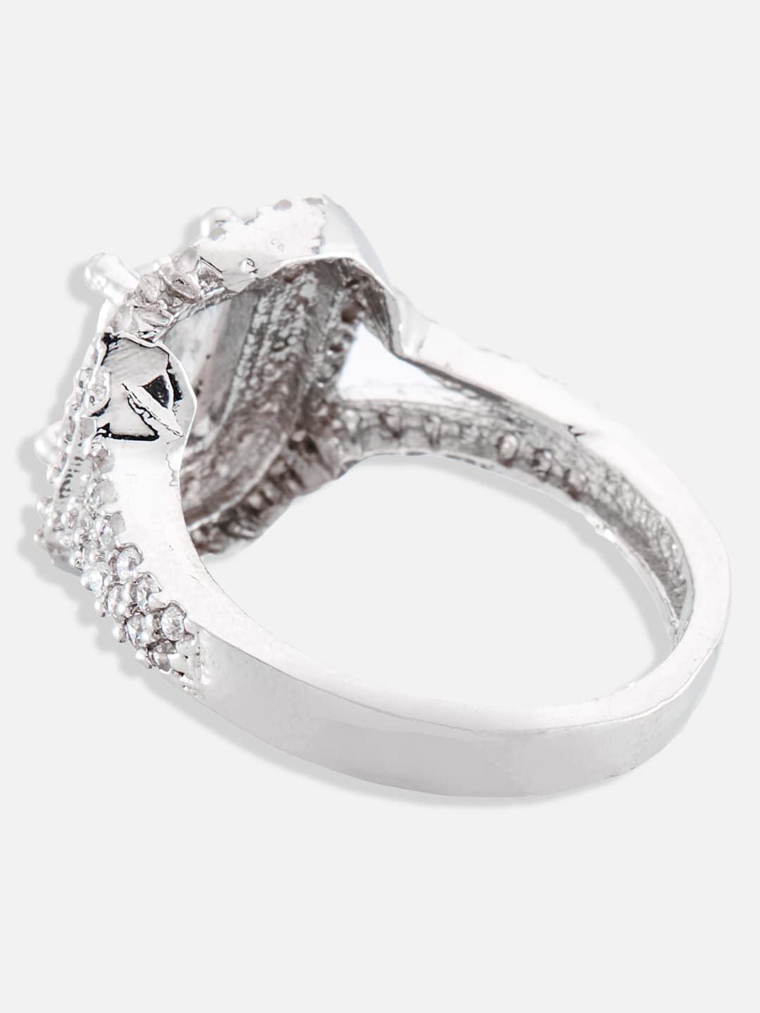 ATIBELLE Silver-Plated CZ-Studded Adjustable Finger Ring