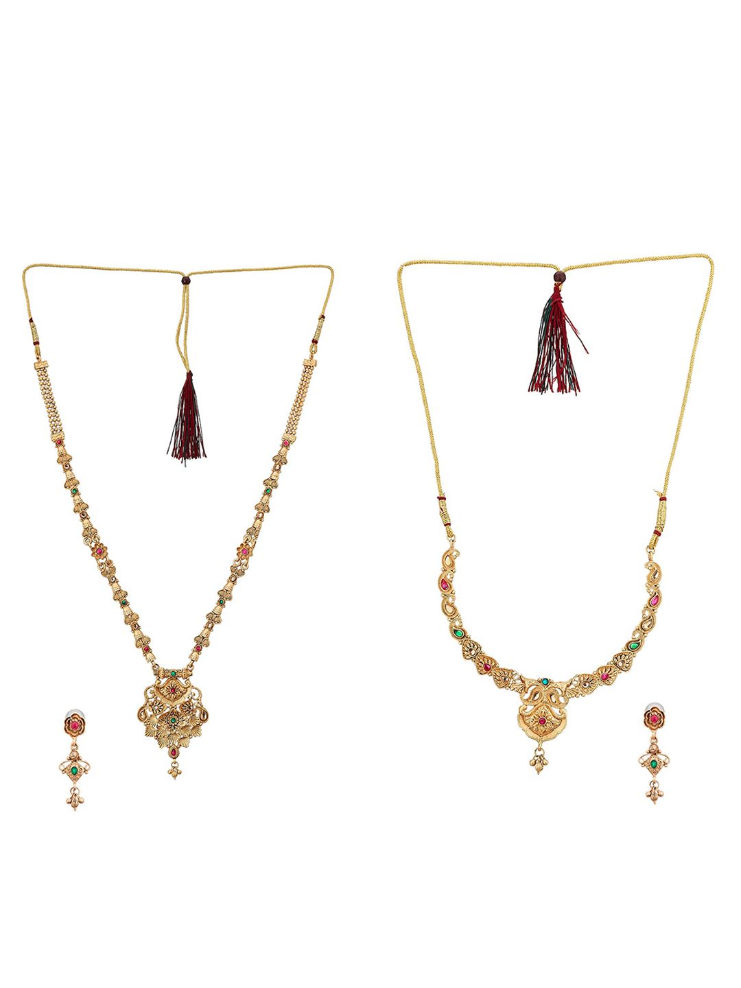 ATIBELLE Set Of 4 Gold-Plated Stones-Studded Jewellery Set