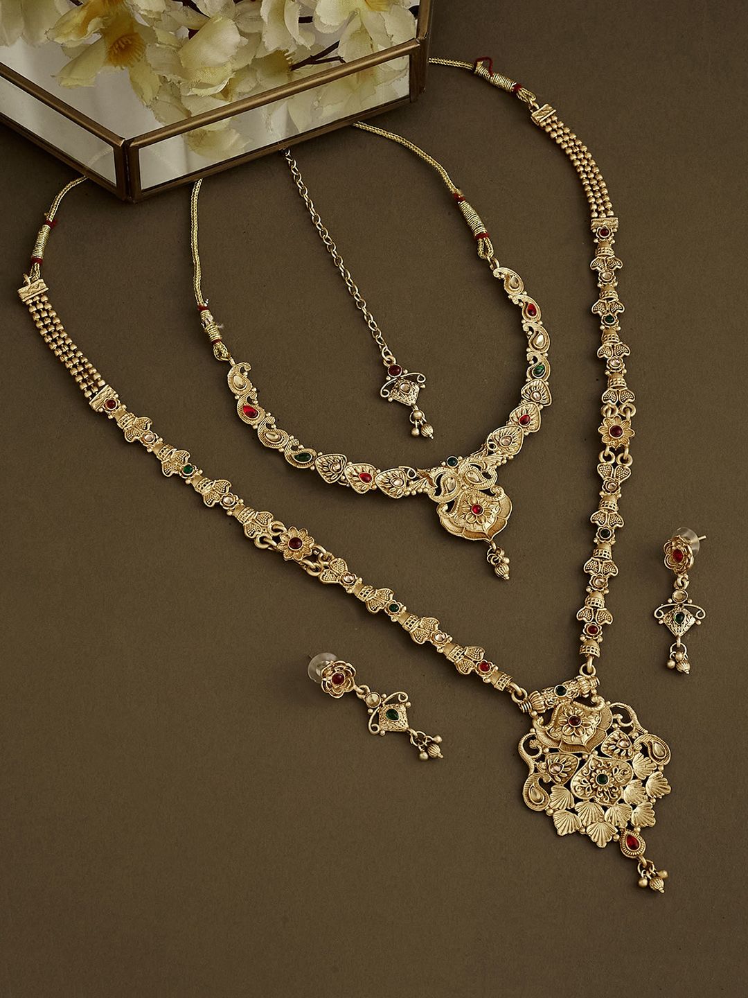ATIBELLE Set Of 4 Gold-Plated Stones-Studded Jewellery Set