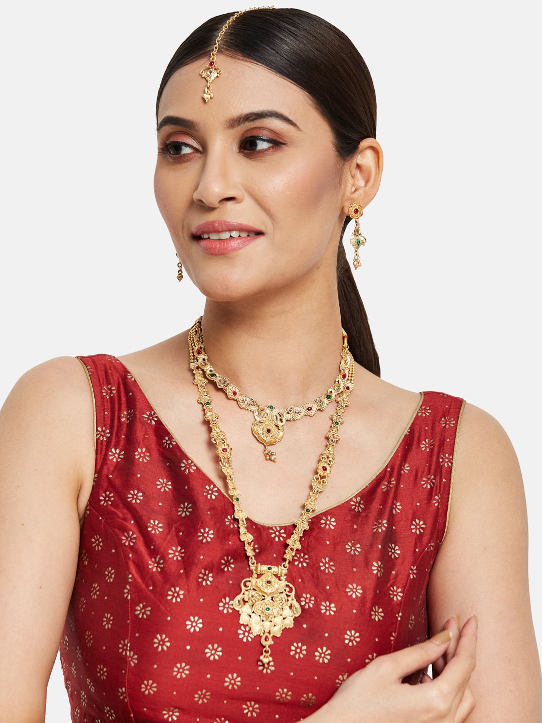 ATIBELLE Set Of 4 Gold-Plated Stones-Studded Jewellery Set