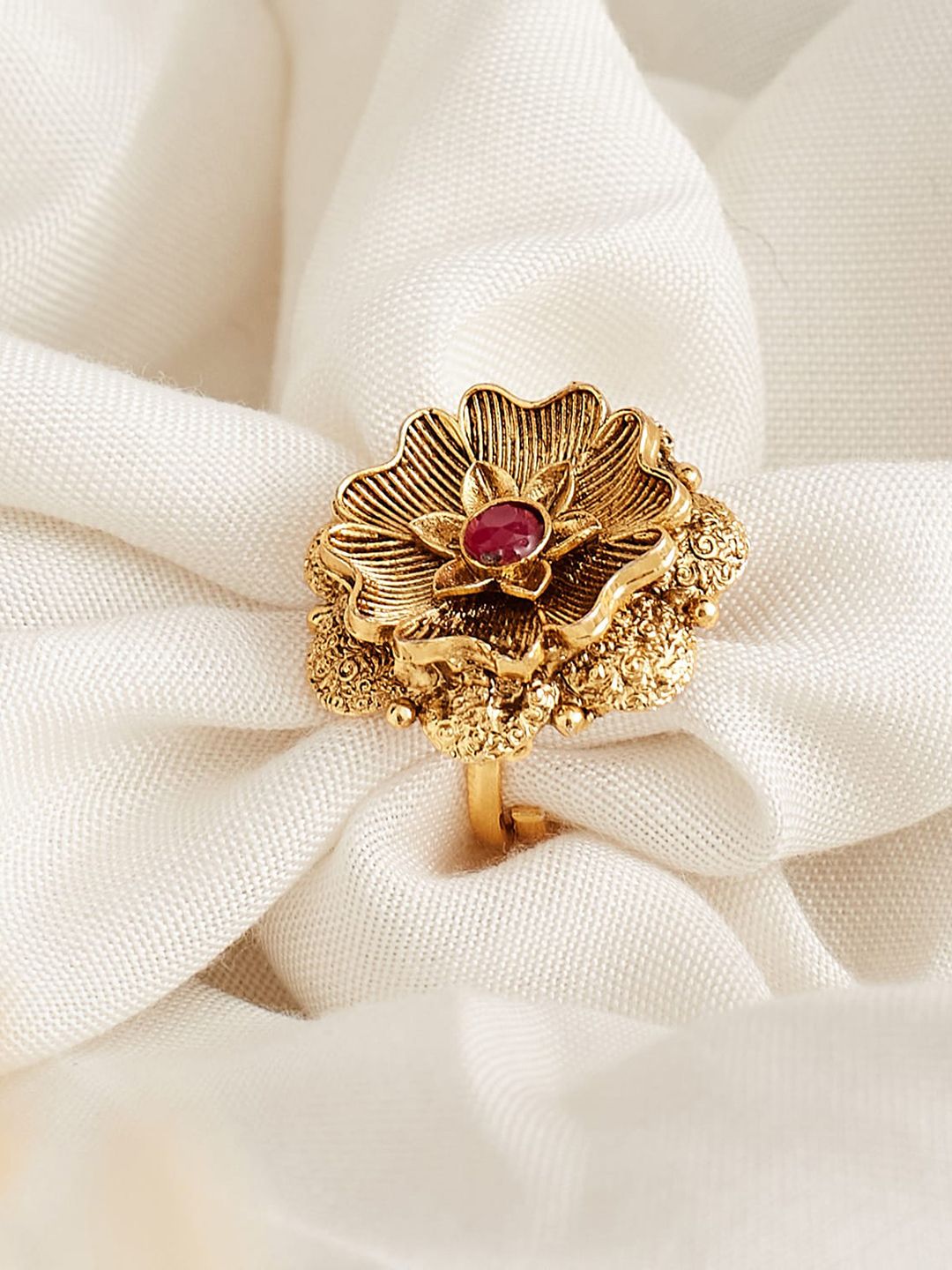 ATIBELLE Gold-Plated Stone-Studded Finger Ring