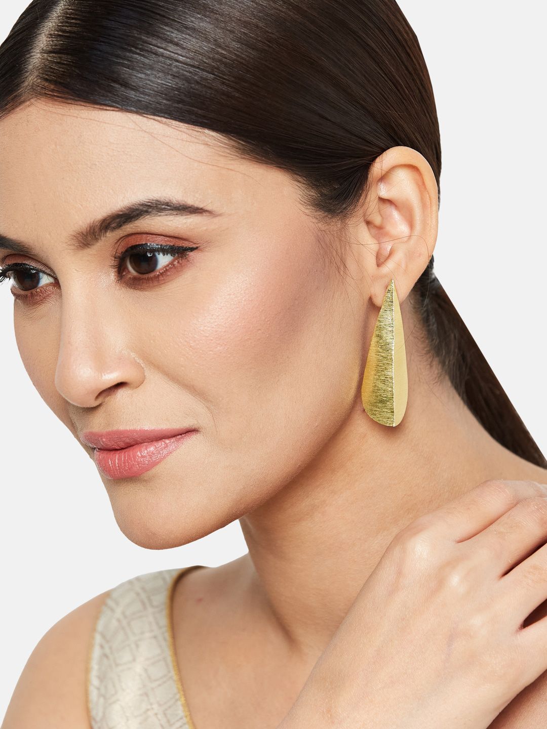 ATIBELLE Gold-Plated Leaf Shaped Drop Earrings