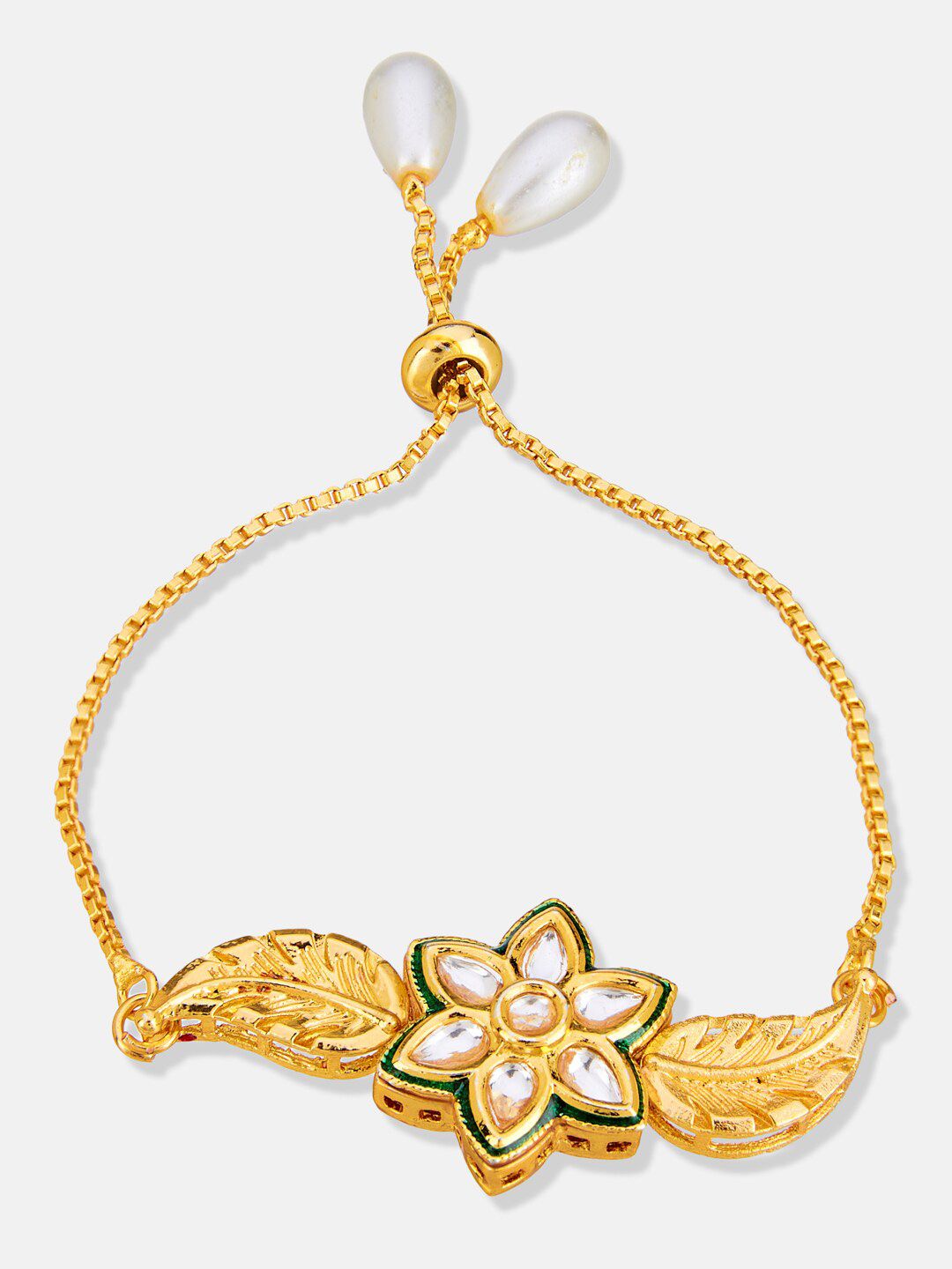 ATIBELLE Gold-Plated Kundan Studded Brass Charm Bracelet