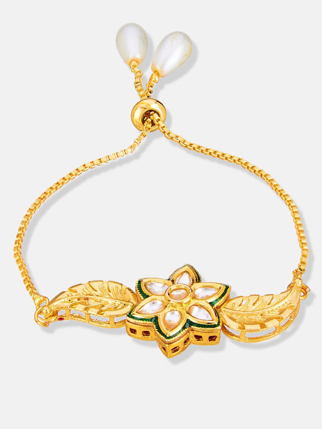 ATIBELLE Gold-Plated Kundan Studded Brass Charm Bracelet