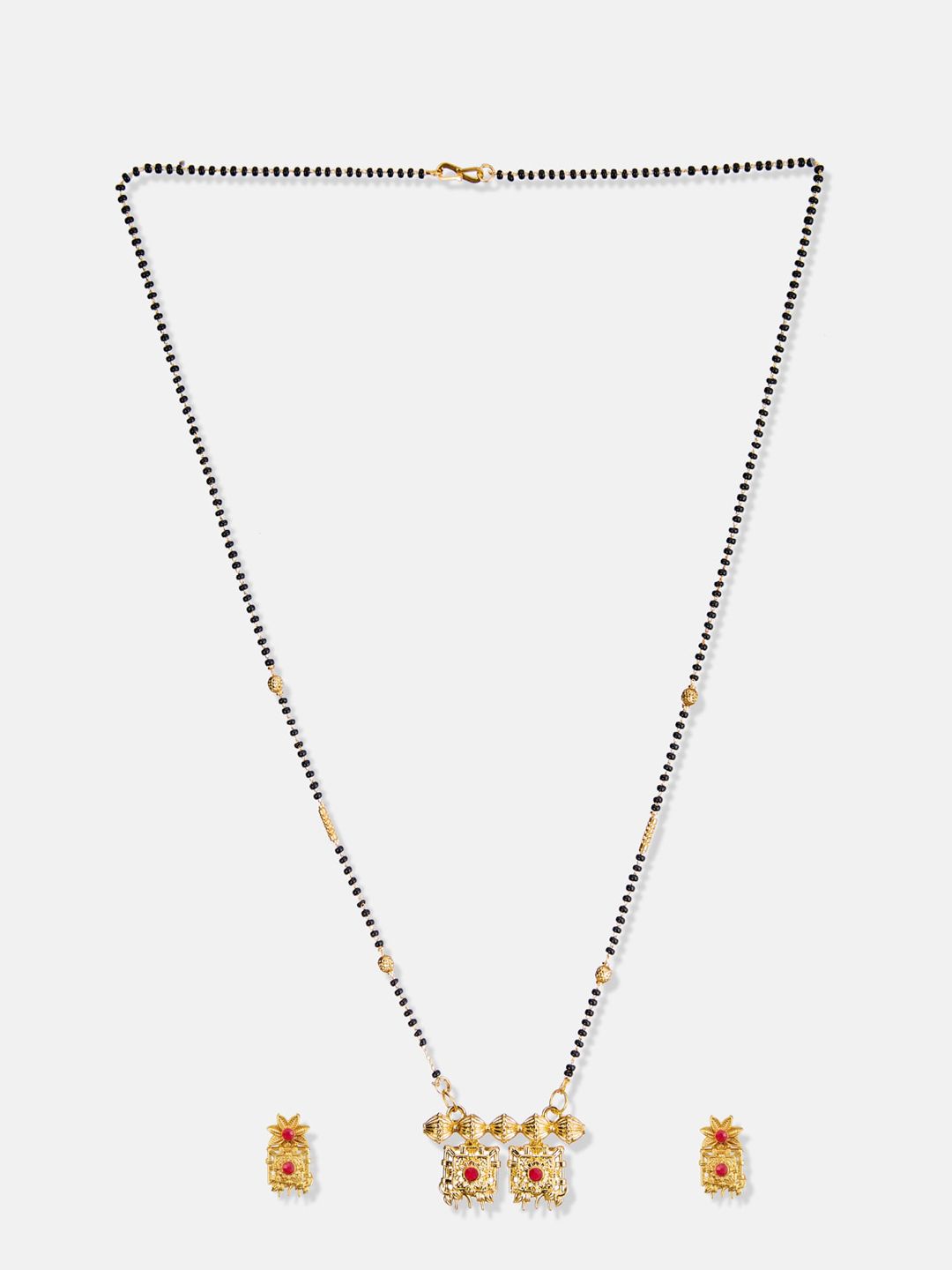 ATIBELLE Gold Plated Stone Studded & Beaded Mangalsutra With Earrings