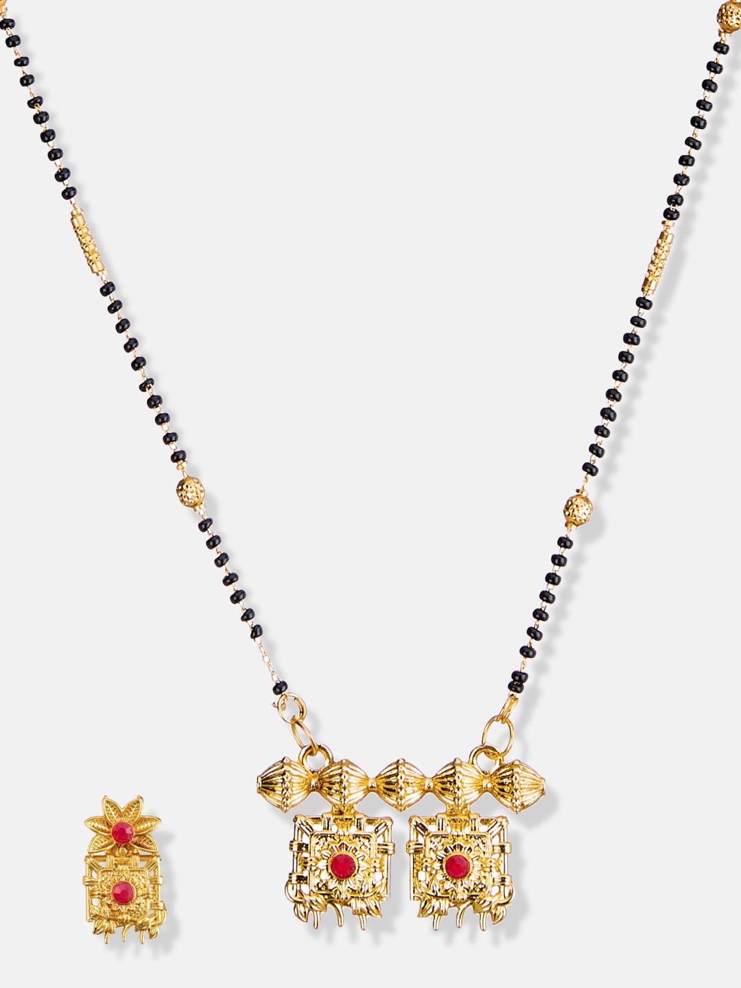 ATIBELLE Gold Plated Stone Studded & Beaded Mangalsutra With Earrings