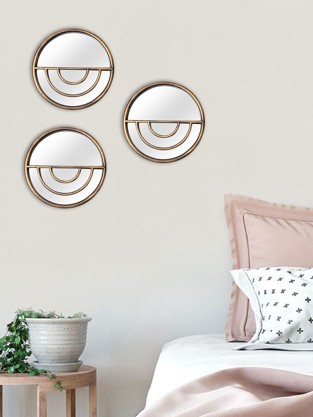 MARKET99 Copper-toned 3 Pieces Solid Round Decor Wall Mirrors-picture-10