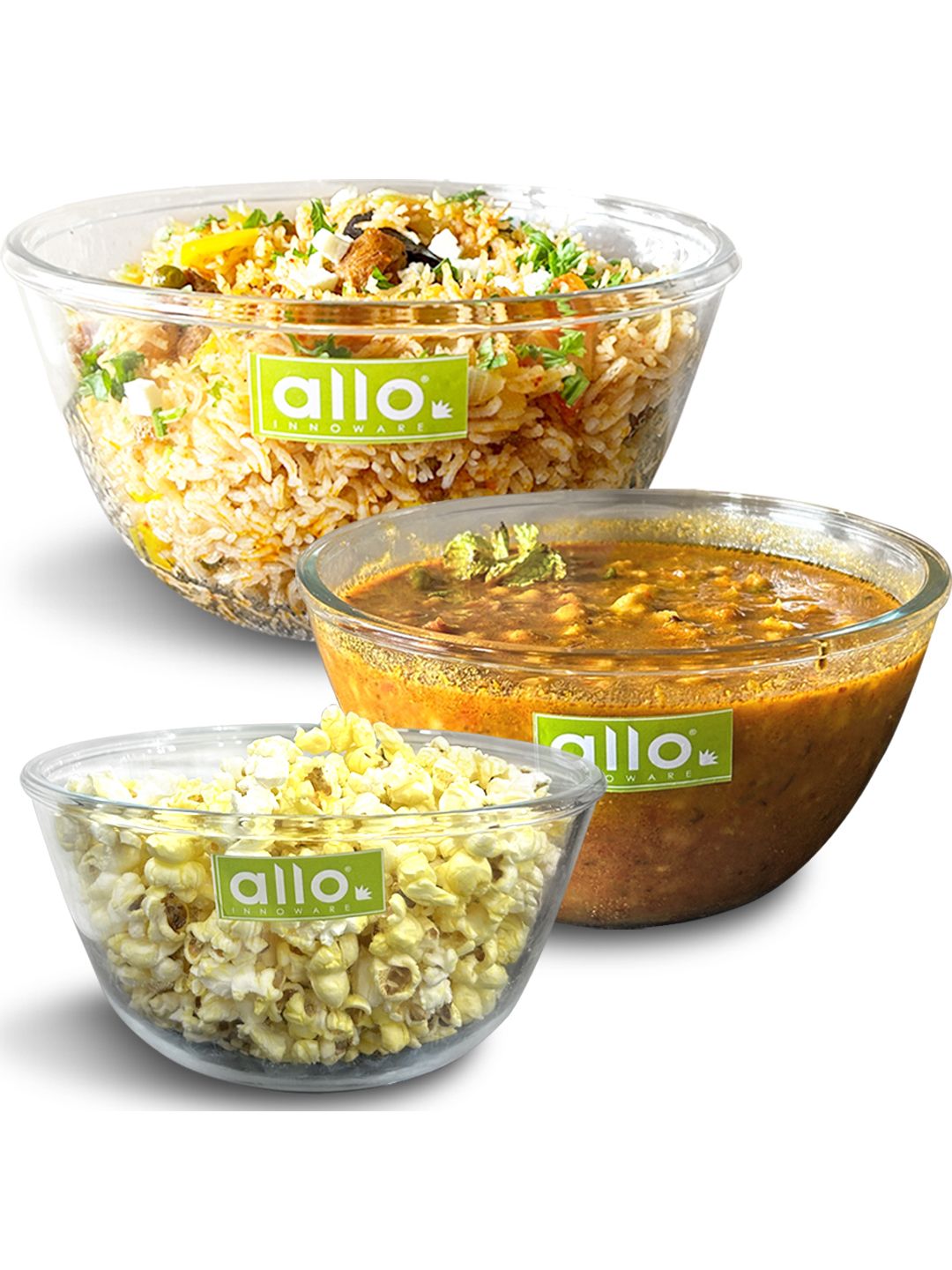Allo Transparent 3 Pieces Round Glass Oven & Dishwasher Safe Mixing Bowls-picture-38