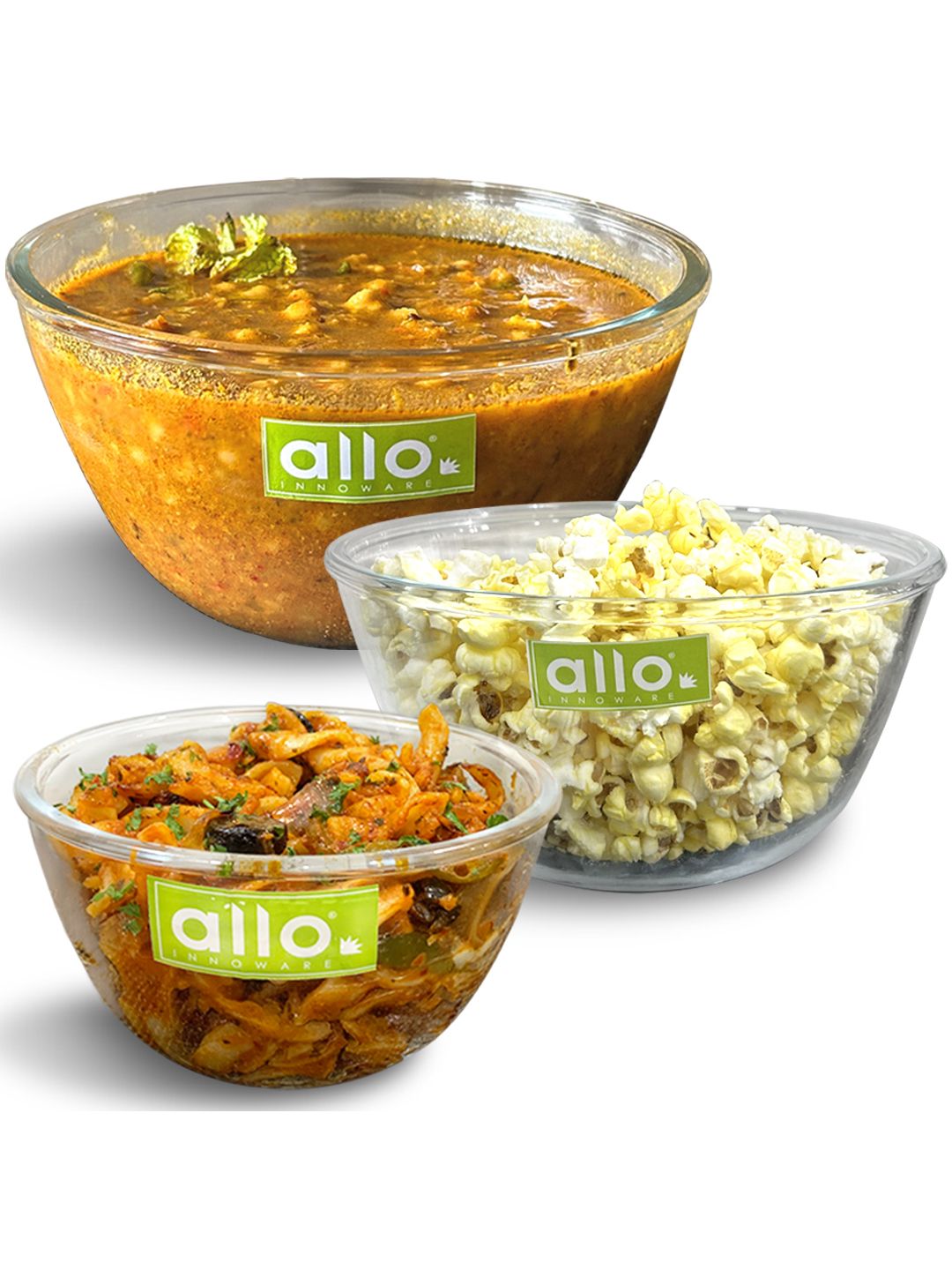 Allo Transparent 3 Pieces Round Microwave safe Glass Mixing Bowls-picture-24