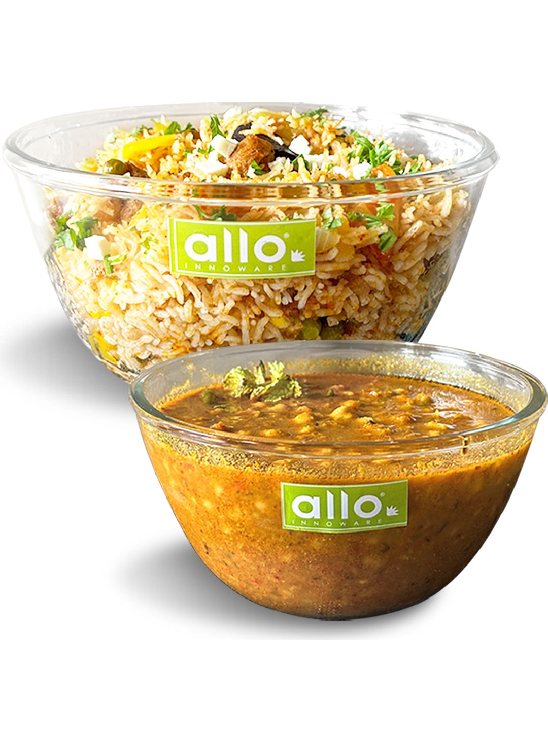 Allo Transparent 2 Pieces Round Glass Oven & Dishwasher Safe Mixing Bowls