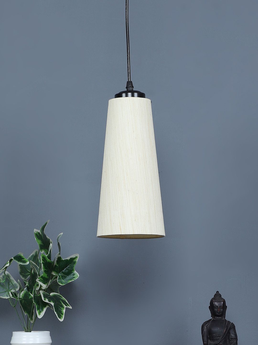 Devansh Off White & Black Adjustable Cord Frustum Shape cotton Shade Hanging Lamp-image-21