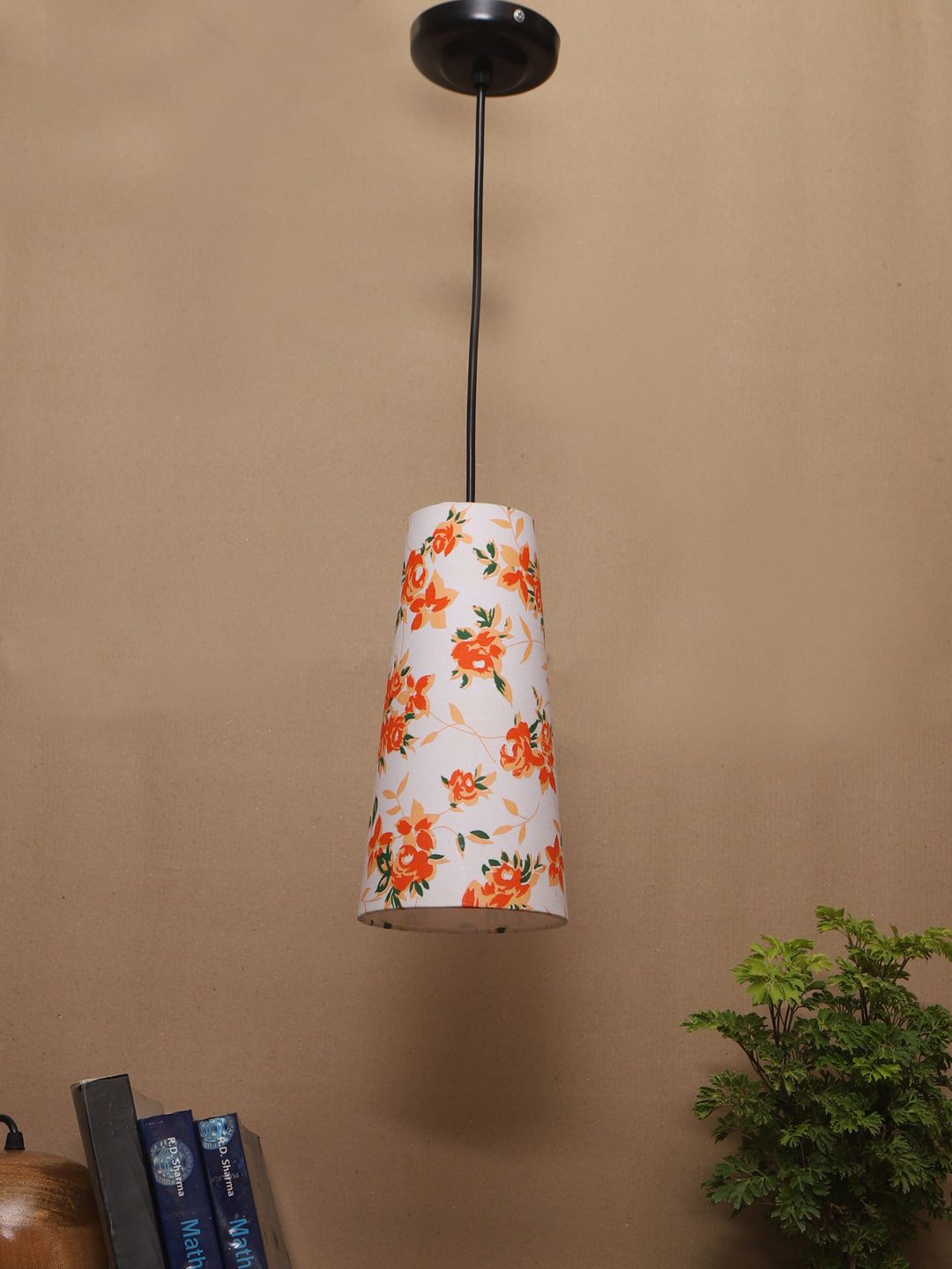 Devansh White & Orange Floral Printed Ceiling Lamp-picture-38