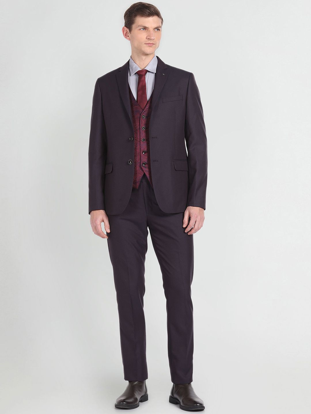 Arrow Notched Lapel Collar Single-Breasted Reversible 3-Piece Formal Suit-picture-22