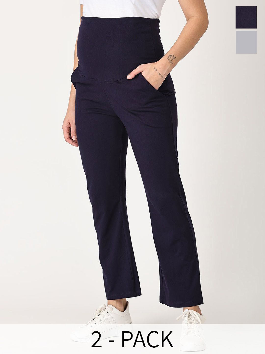 The Mom Store Women Pack Of 2 Mid-Rise Maternity Straight Lounge Pants-picture-42