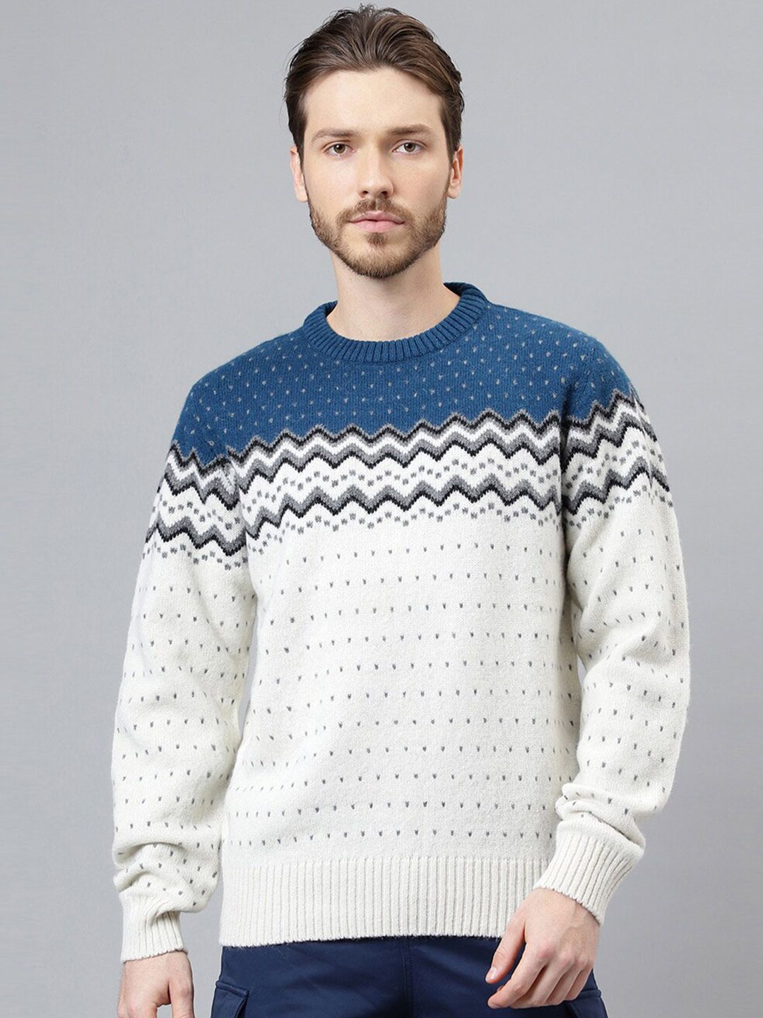Woodland Geometric Self Design Woollen Pullover Sweater-picture-10