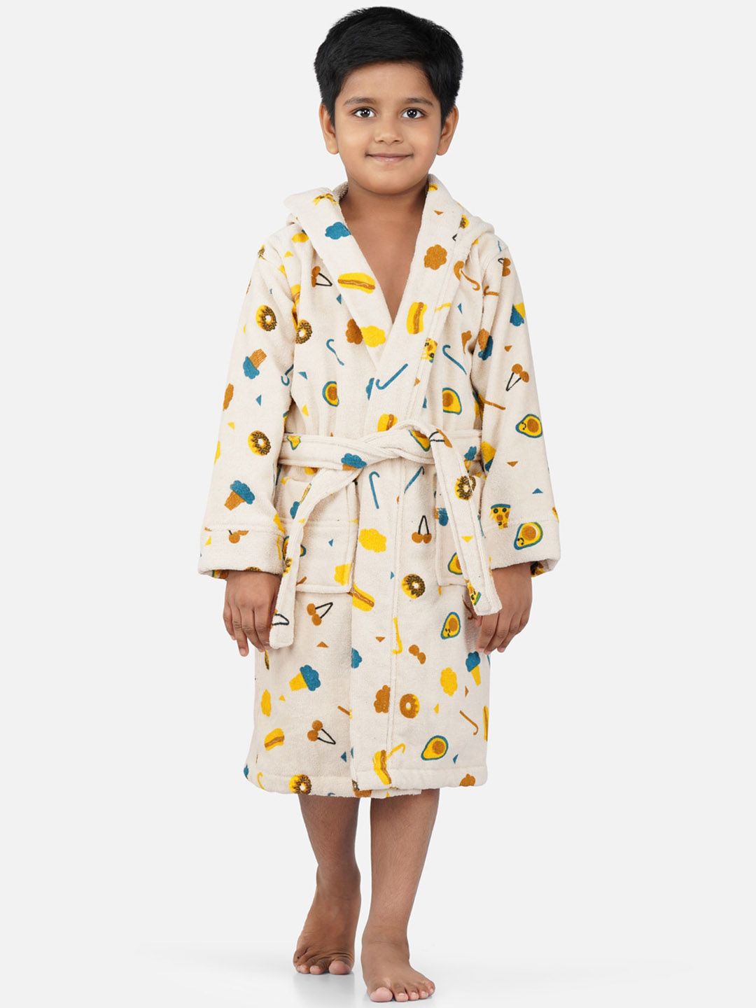 RANGOLI Kids Printed Hooded 400 GSM Pure Cotton Bath Robe-image-23