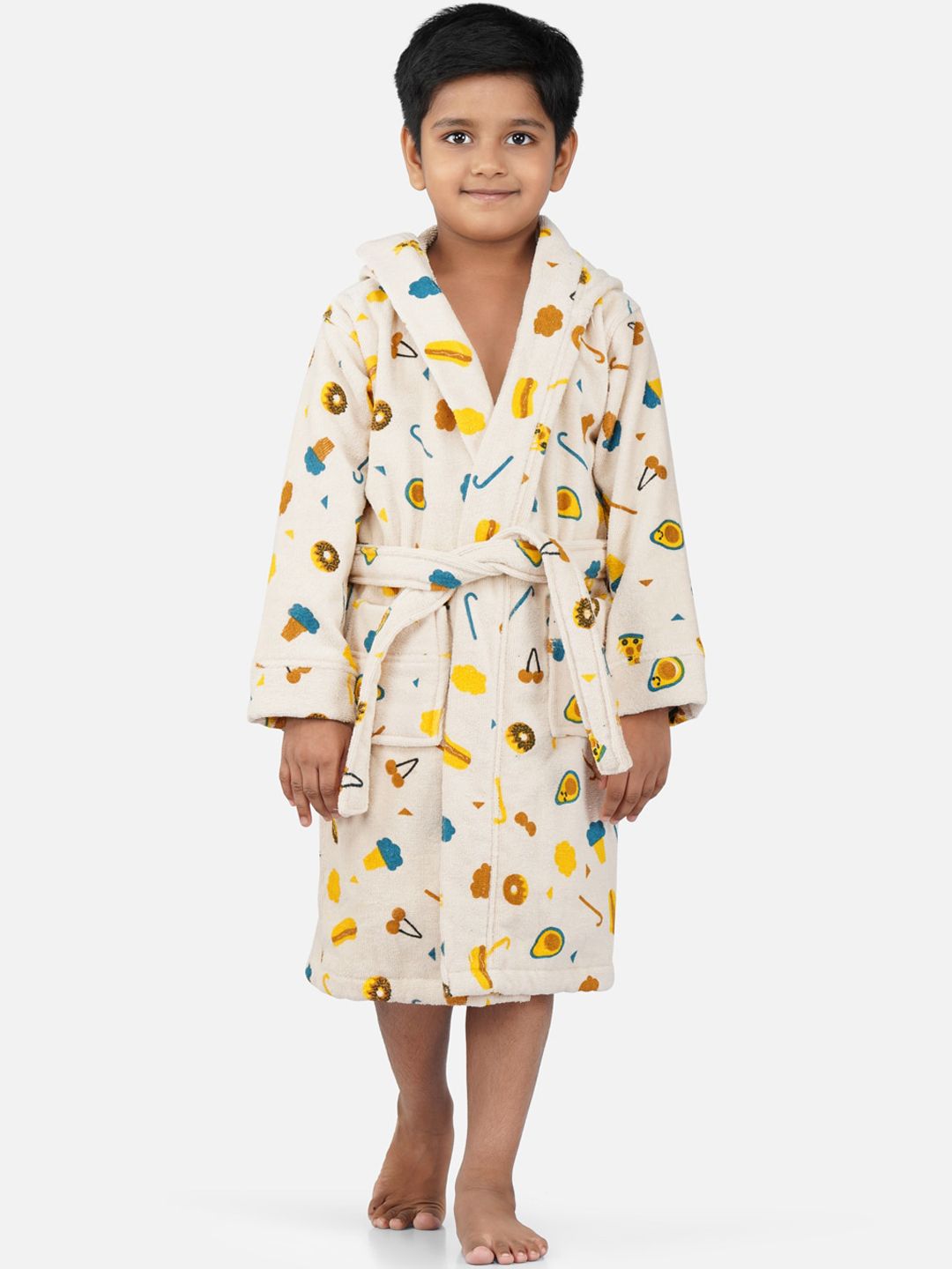 RANGOLI Kids Printed Hooded 400 GSM Pure Cotton Bath Robe-image-32