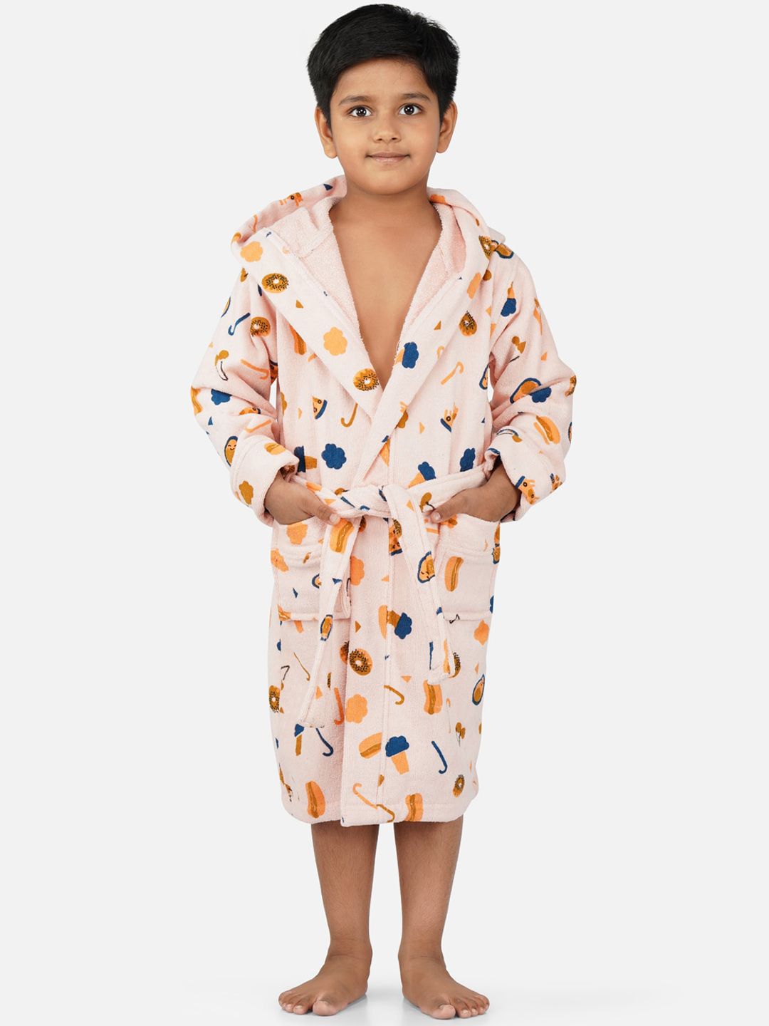 RANGOLI Kids Peach & Blue Printed Pure Cotton Super Absorbent 400 GSM Bath Robe-picture-31