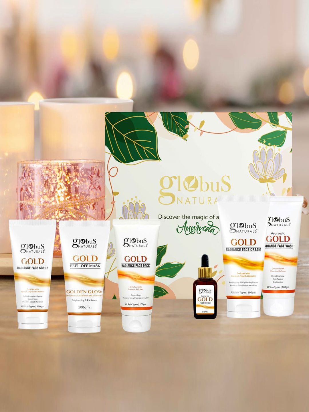 Globus naturals Gold 6Pcs Radiance Face Wash-Pack-Peel Off Mask-Scrub- FaceCream-FaceSerum-picture-10