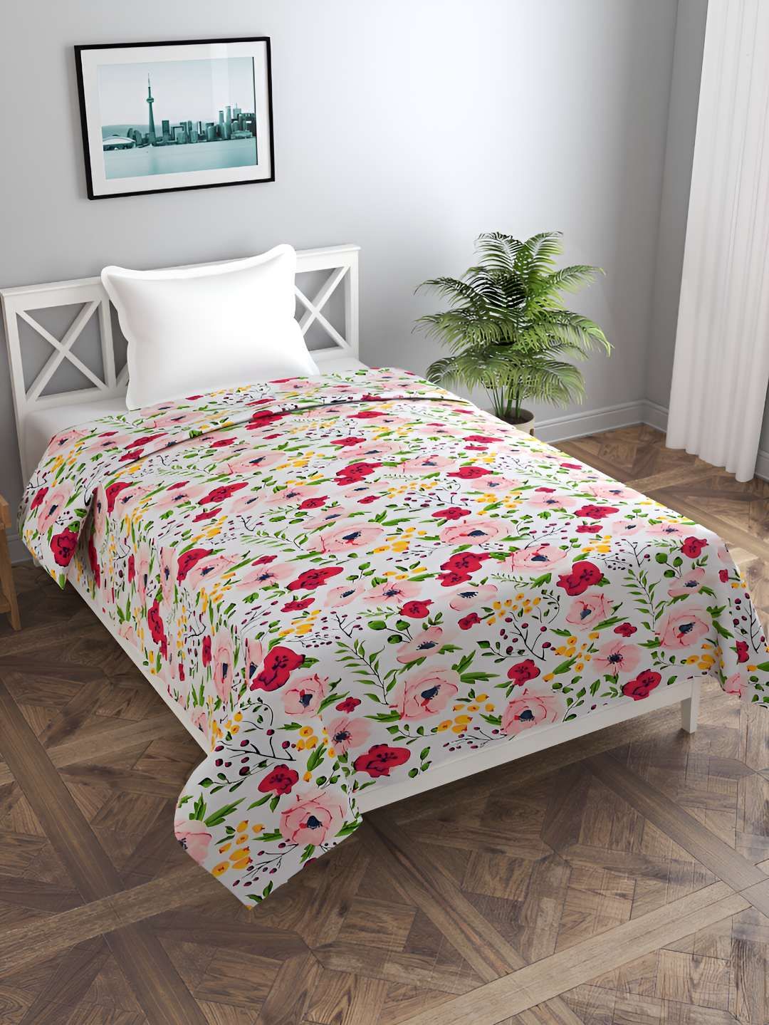 BREVARD White & Pink Printed Single Duvet Cover-picture-19