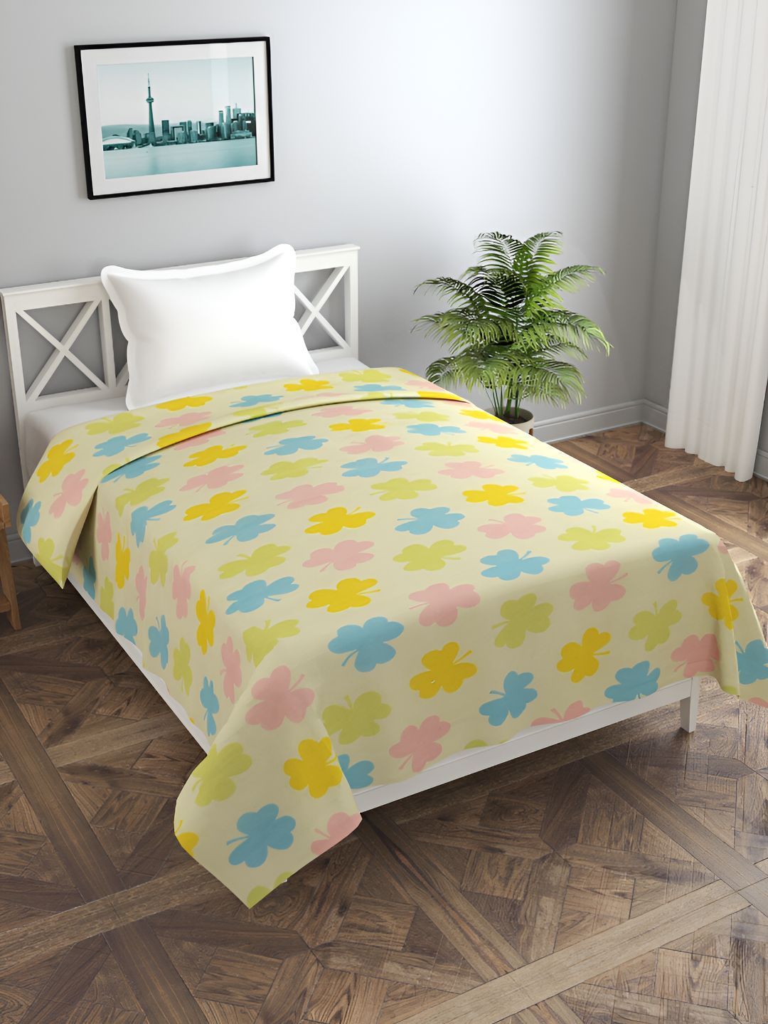 BREVARD Yellow & Pink Printed Single Duvet Cover-picture-20