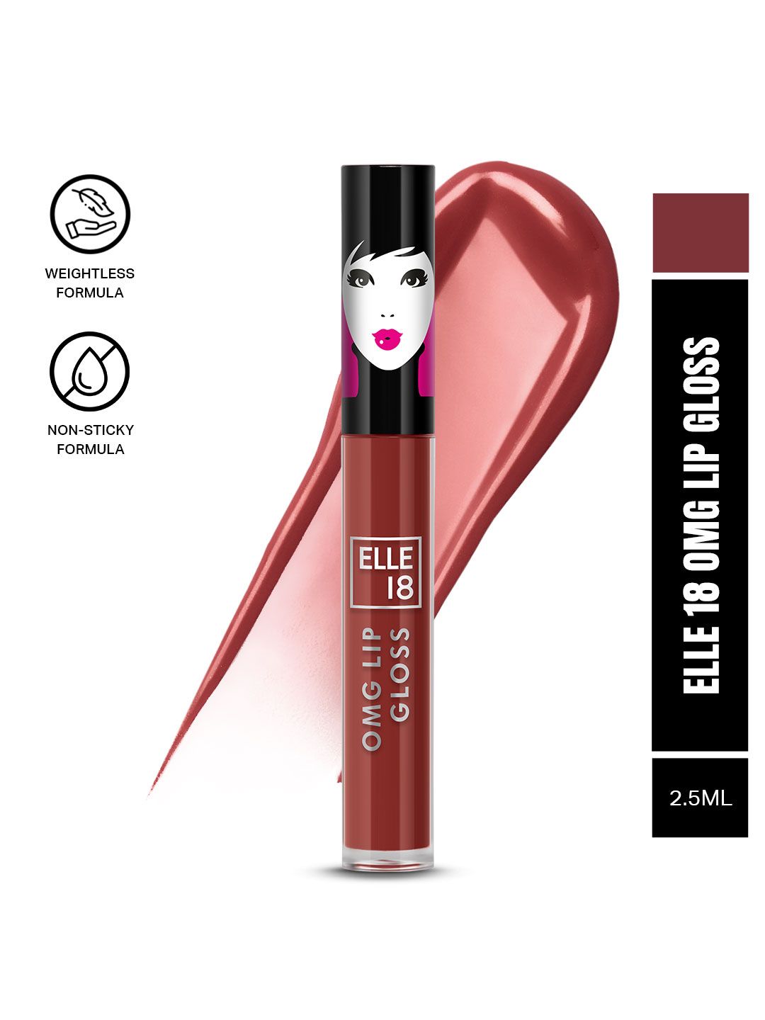 ELLE 18 Lightweight OMG Lip Gloss with Jojoba Oil & Olive Oil 2.5 ml - Brownie Babe-picture-0