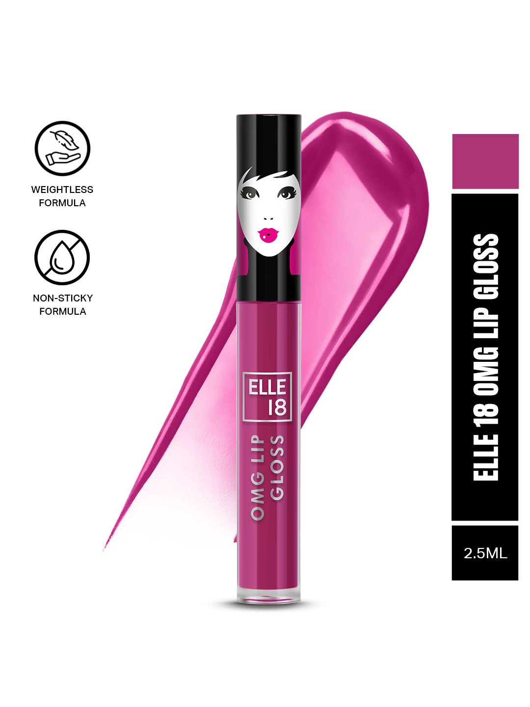 ELLE 18 Lightweight OMG Lip Gloss with Jojoba Oil & Olive Oil 2.5 ml - Wicked Wine-picture-49