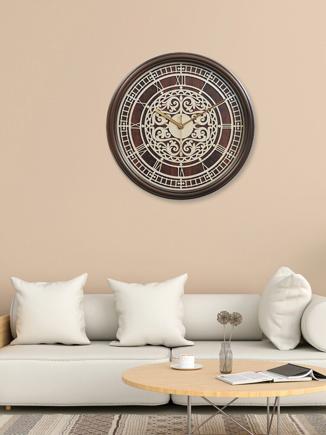 RANDOM Brown Round Shape Contemporary Step Movement Analogue Wall Clock-image-31