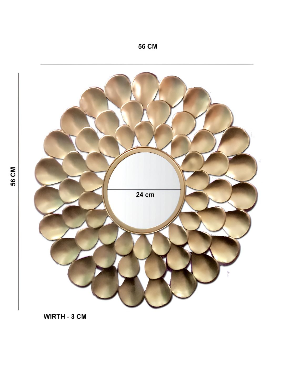 GIG Handicrafts Gold Leaf Design Stainless Steel Round Wall Hanging Mirror-image-38