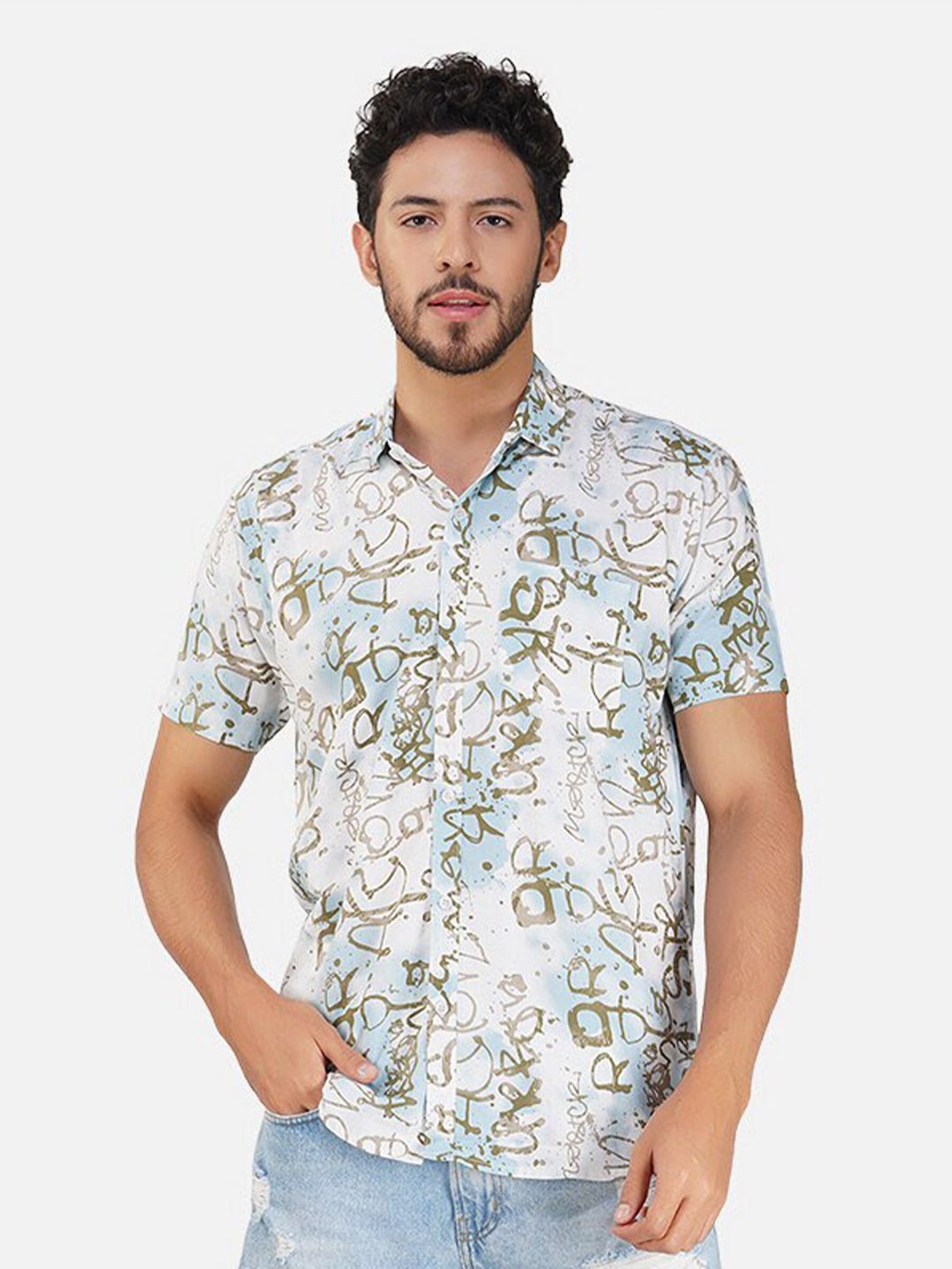 BASE 41 Spread Collar Slim Fit Abstract Printed Casual Shirt-picture-19