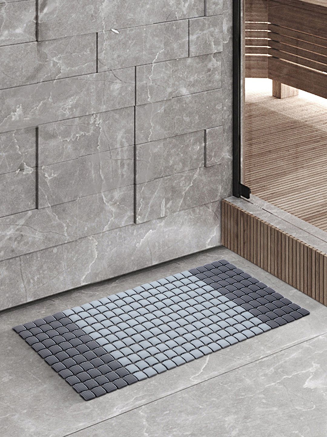 OBSESSIONS Grey Self Design 3000 GSM Anti Slip Bath Rug-image-31