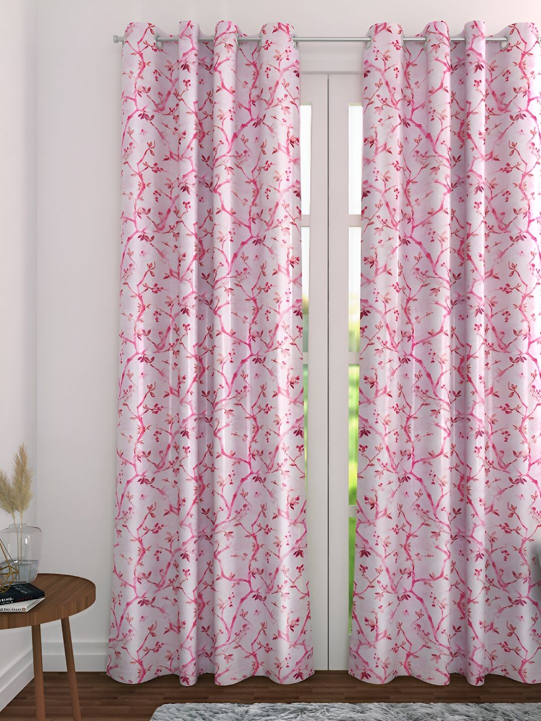 THE CONVERSION Pink Floral Eyelet 1 Pieces Door Curtain-image-15